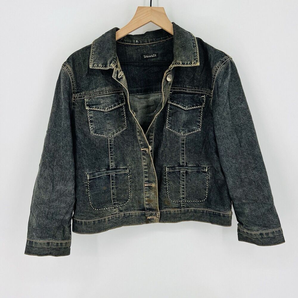 Tahari Stitch Detail Denim Jacket Women’s Size Large